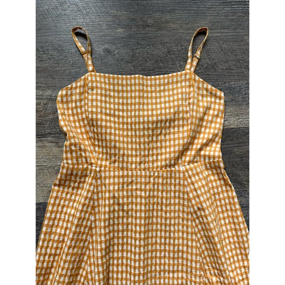 Gap Fit & Flare Squareneck Midi Dress in Yellow Gingham 4 Petite - Picture 2 of 8